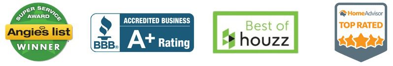 List of awards and recognition from Angie's List, BBB, houzz, and HomeAdvisor